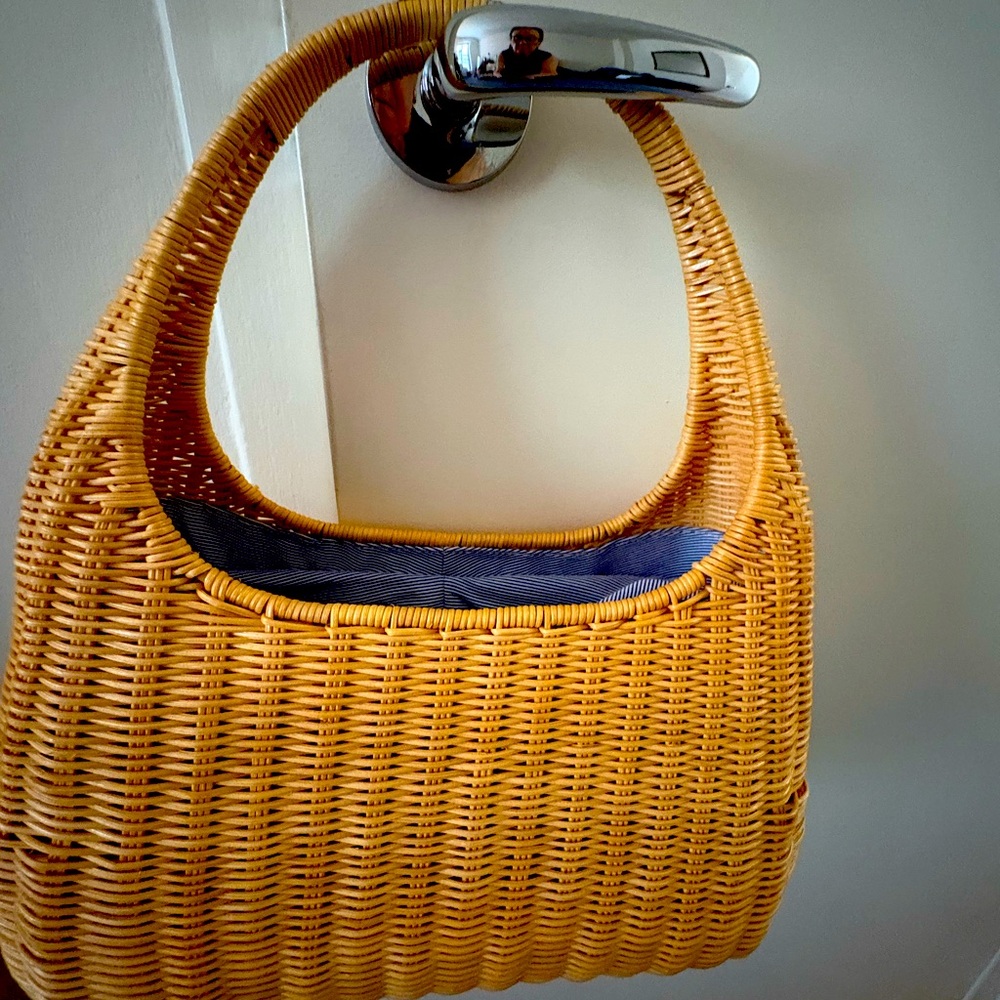Handwoven Shoulder Bag in Honey Yellow with Navy Lining
